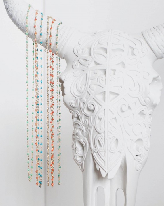 Collier chaîne plaqué or perles couleur style une à une - Bijoux créateur tendance - Madame Vedette