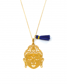 Collier chaîne plaqué or pour femme pendentif tête bouddha et pompon - Madame Vedette