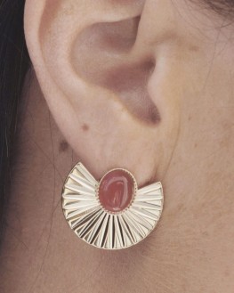 Création boucles d'oreilles éventail plaqué or agate rouge - Bijoux fantaisie x Madame Vedette