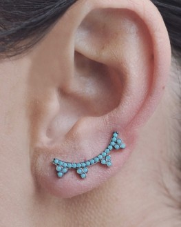 Création contours d'oreilles argent 925 et turquoises pour femme - Madame Vedette, bijouterie tendance
