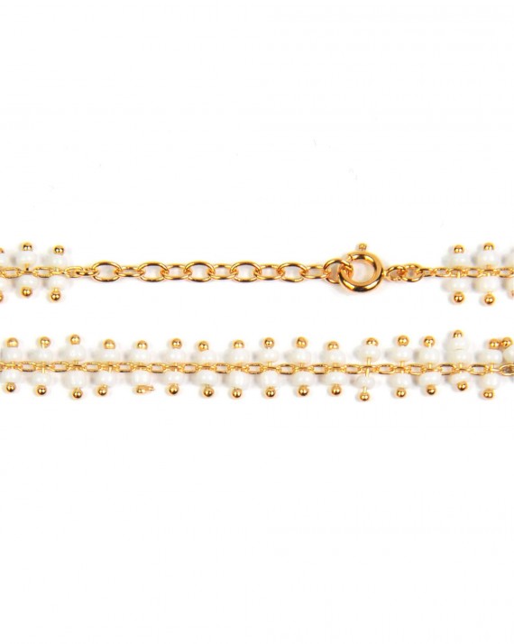 Création bracelet femme en plaqué or et perles blanches - Bijoux fantaisie de créateur - Madame Vedette