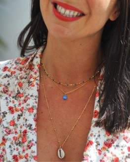 Collier chaîne fine plaqué or pierre bleue - Bijoux fantaisie tendance - Madame Vedette