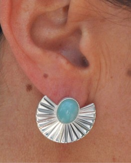 Boucles d'oreilles tendances en argent 925 et pierre agate - Bijoux fantaisie créateur - Madame Vedette