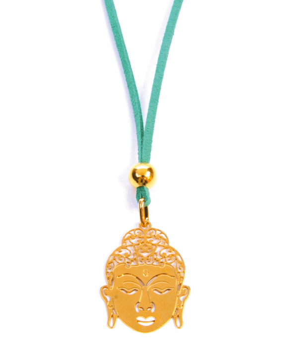 Collier sautoir suédine pendentif plaqué or 18k tête bouddha pour femme - Bijoux Madame Vedette