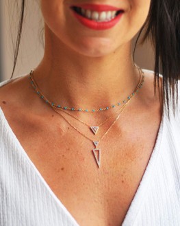 Collier triangle plaqué or 18k pierres turquoises - Bijoux fantaisie tendances - Madame Vedette