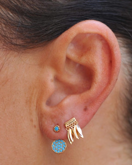 Petites boucles d'oreilles plaqué or et turquoises - Bijoux fantaisie pour femme - Madame Vedette