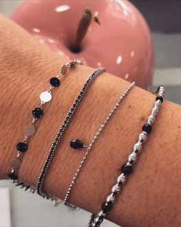 Composition noire bracelet chaîne argent 925 - Atelier création bijoux - Madame Vedette
