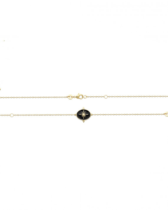 Bracelet tendance plaqué or pastille email noire - Atelier bijoux Madame Vedette