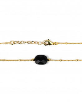 Bracelet fin plaqué or pierre onyx noire - Atelier bijoux Madame Vedette