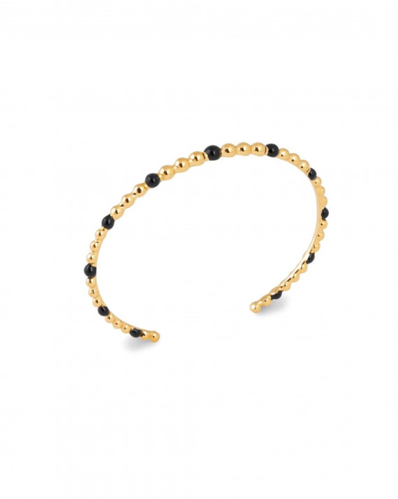 Bracelet jonc boules plaqué or email noire - Atelier bijoux Madame Vedette