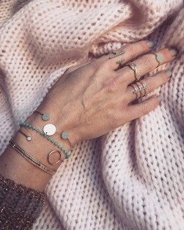Composition bracelet jonc plaqué or turquoises tendance - Bijoux Madame Vedette