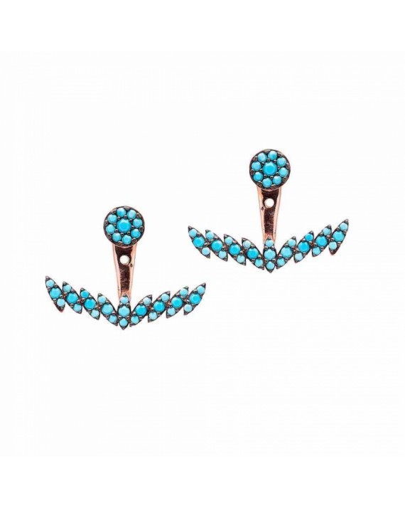 Boucles d'oreilles plaqué or rose ancre turquoises - Inspiration bijoux Madame Vedette