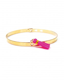 Bracelet jonc ruban cadenas en plaqué or avec pompon couleur - Bijoux créateur femme - Madame Vedette