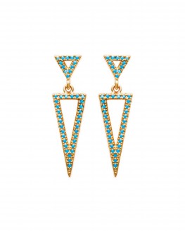 Boucles d'oreilles pendantes triangles plaqué or turquoises - Bijoux créateurs - Madame Vedette