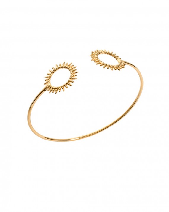 Bracelet jonc ouvert plaqué or motifs soleil - Nouveauté bijoux créateur - Madame Vedette