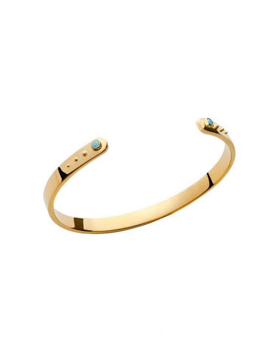 Bracelet tendance jonc ouvert plaqué or pierres turquoises - Bijoux mode femme - Madame Vedette