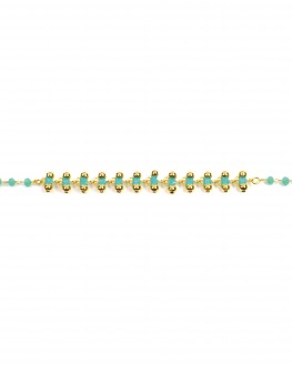 Bracelet chaîne plaqué or perles dorées turquoises - Bijoux créateur blog mode - Madame Vedette