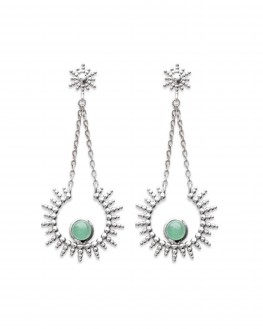 Boucles d'oreilles solaire argent 925 pierre verte aventurine - Bijoux créateur Paris - Madame Vedette